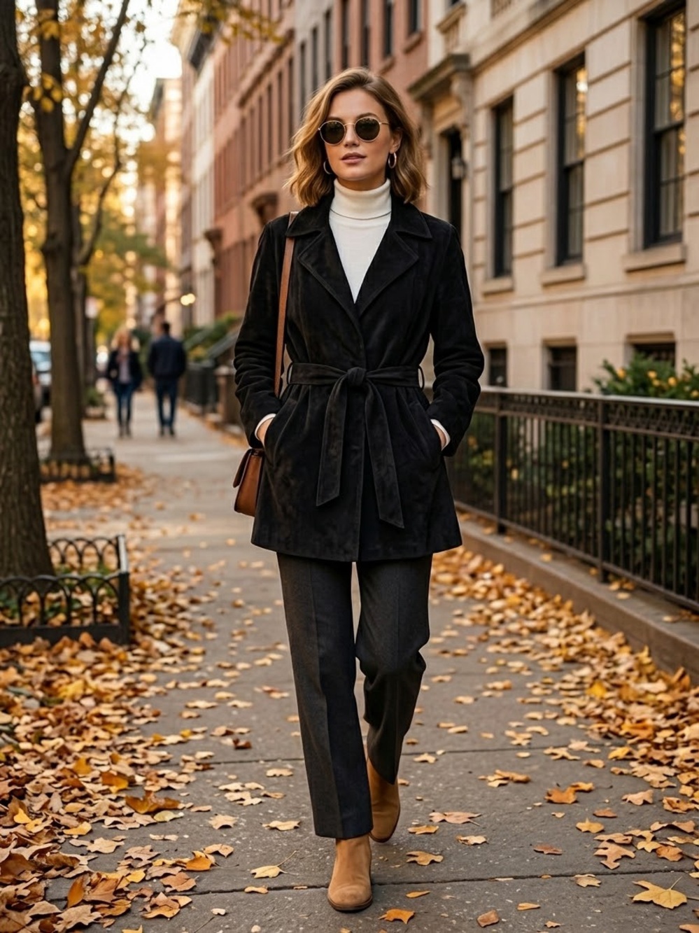 Vintage Margaret Godfrey Black Suede Leather Belted Wrap Jacket Size Large AS IS